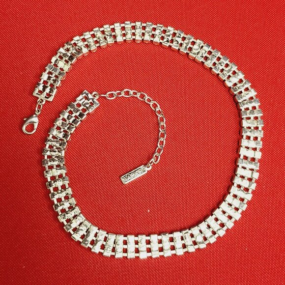 Vintage Napier Necklace Silvertone 3 Rows Layered Rhinestones - Picture 4 of 10